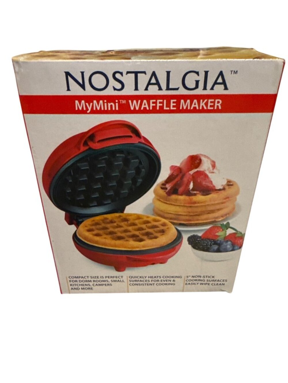 Nostalgia MyMini Waffle Maker Red Personal Electric 5" Non-Stick Chaffle